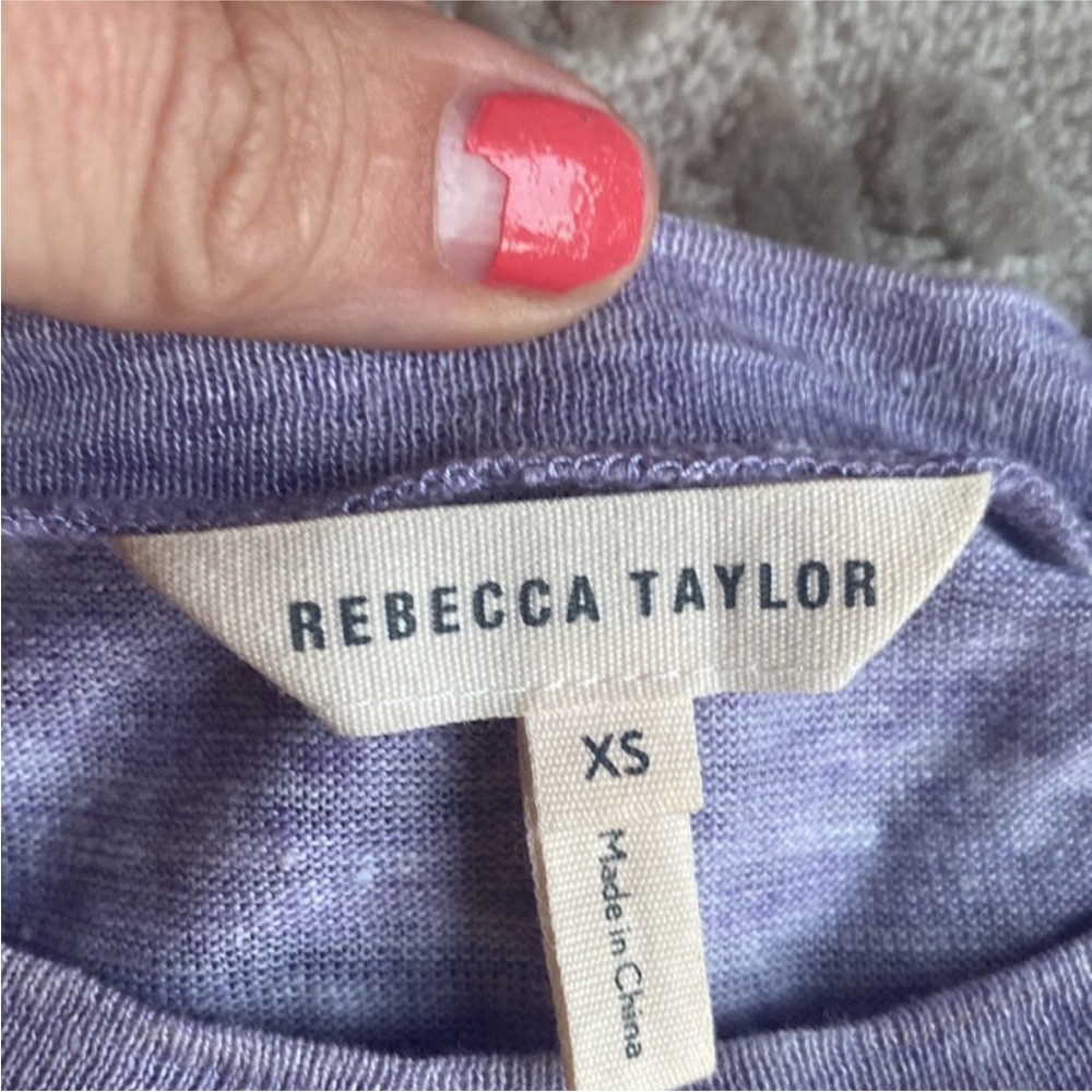 Rebecca Taylor 100% Linen Slub-Knit Lilac Ruffle Sleeveless Top, size XS - Picture 2 of 6